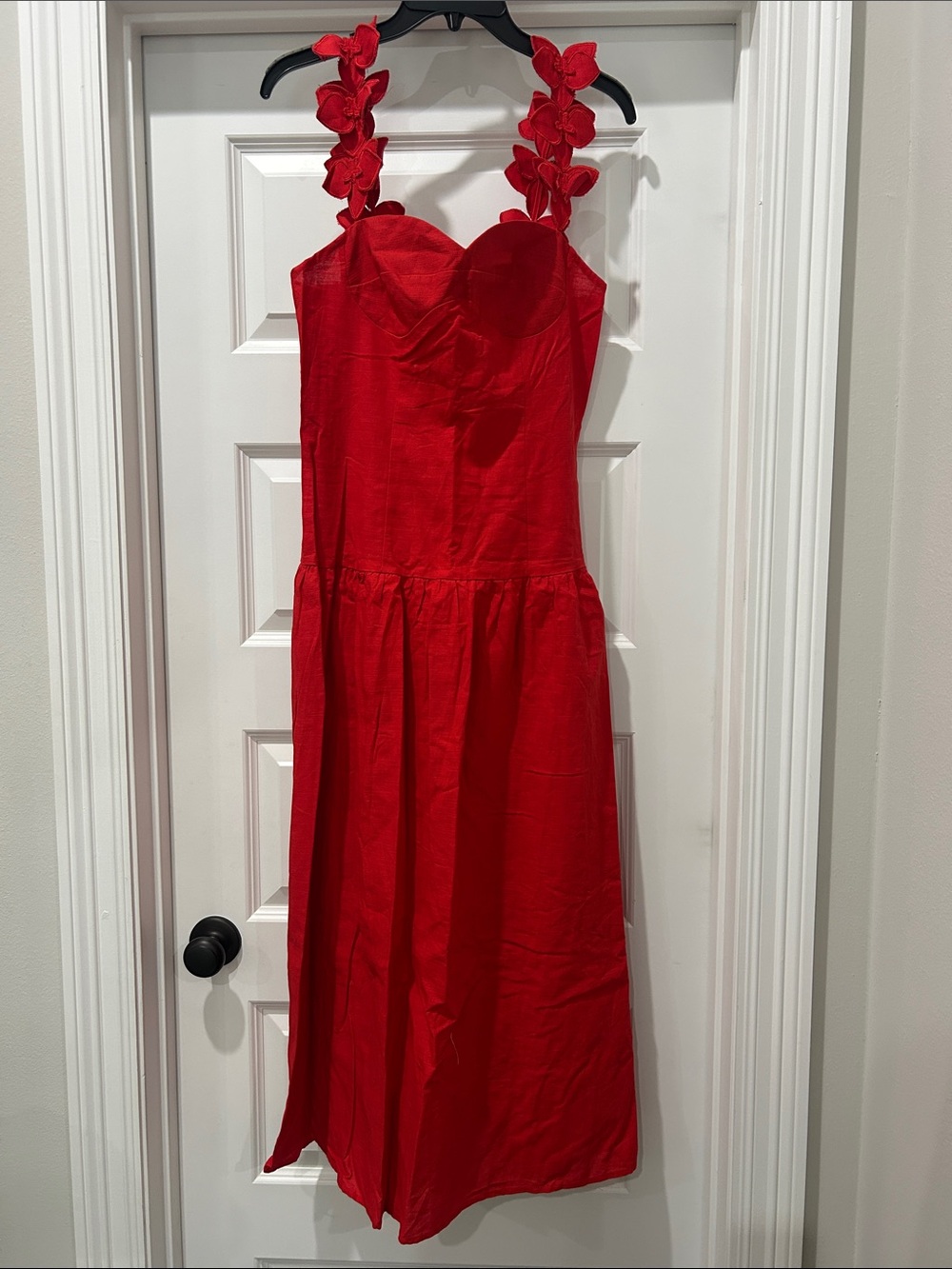 Commense Red Floral-Strap Formal Dress